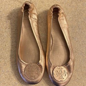 Tory Burch Rose Gold Minnie Flat. Size 9. Never worn outside